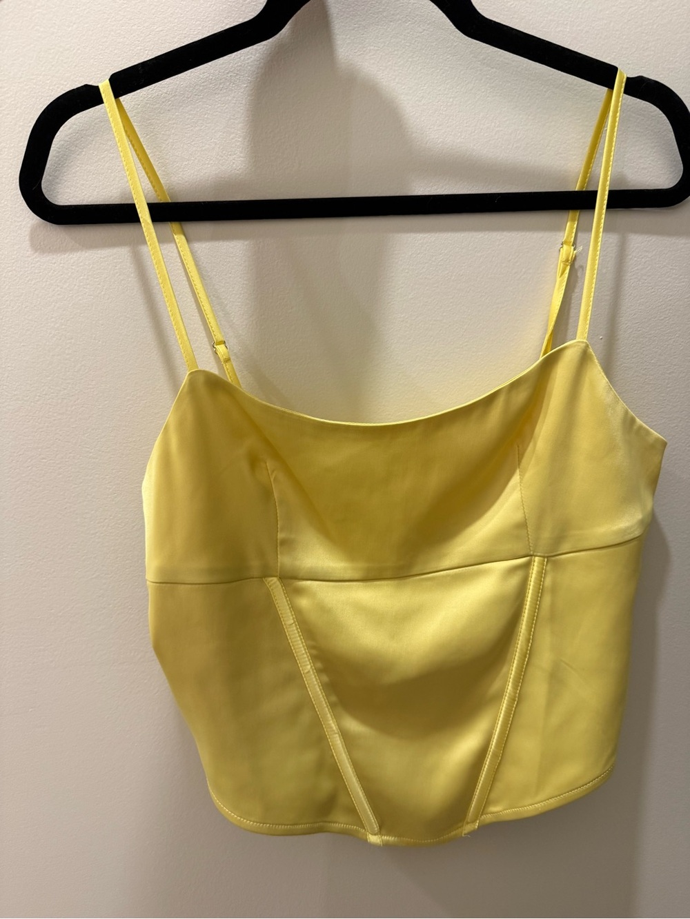 Meshki Yellow Satin Spaghetti Strap Crop Top